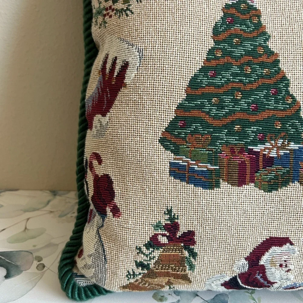 Vintage Holiday Throw Pillow with Christmas Design